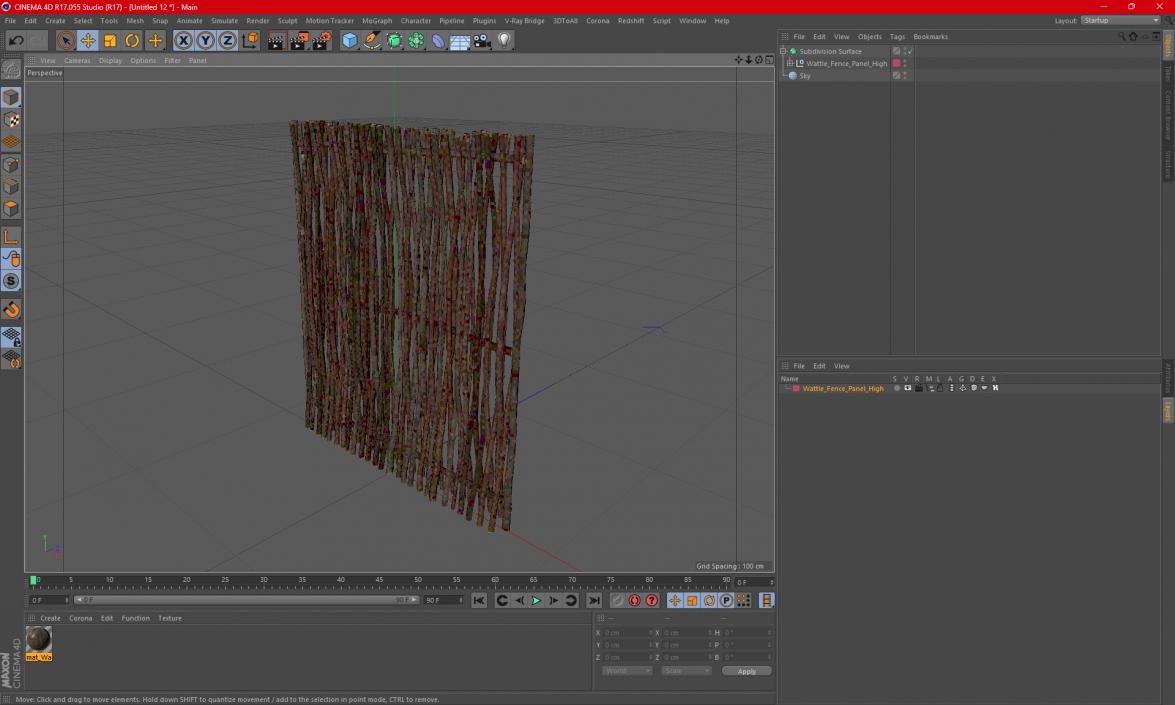 3D Wattle Fence Panel High model