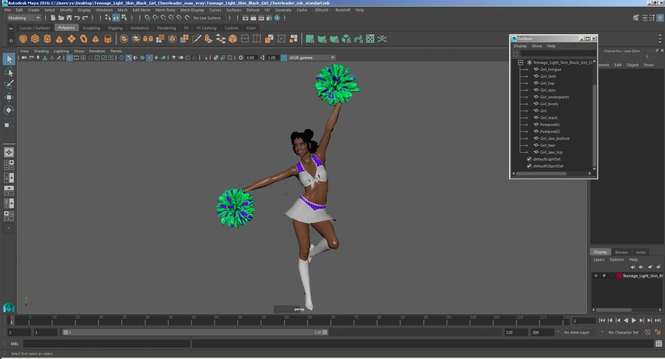 3D model Light Skin Black Young Woman Cheerleader