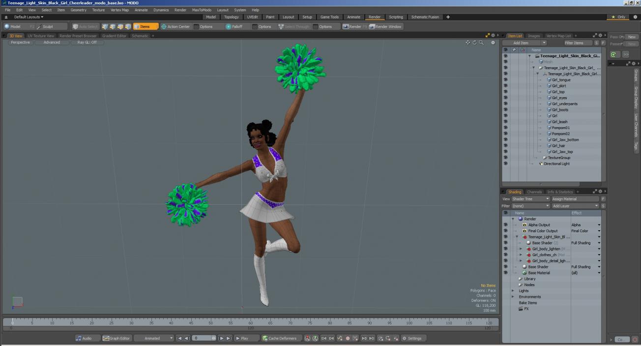 3D model Light Skin Black Young Woman Cheerleader