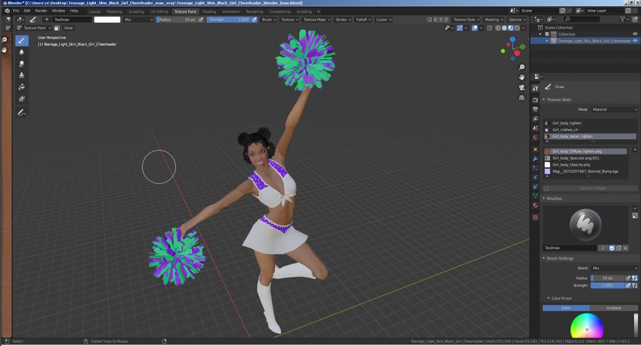 3D model Light Skin Black Young Woman Cheerleader