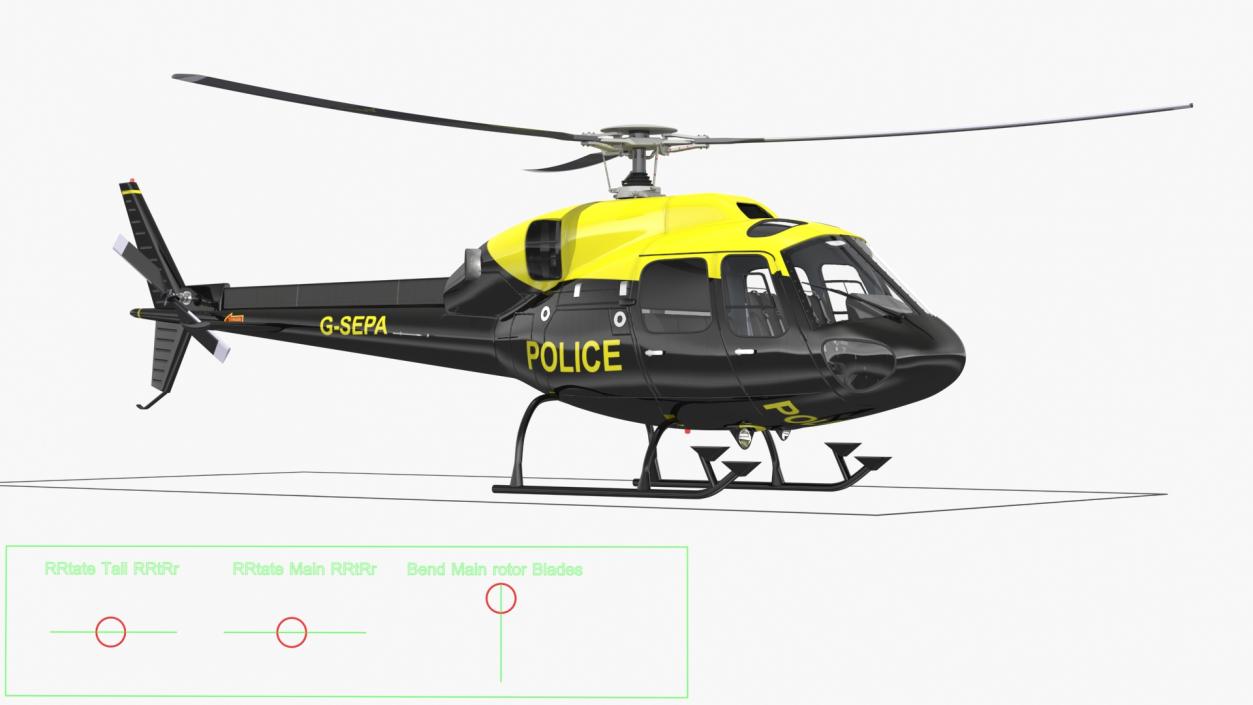 3D Police Helicopter Eurocopter AS 355 Rigged for Cinema 4D