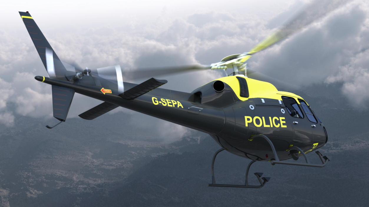 3D Police Helicopter Eurocopter AS 355 Rigged for Cinema 4D