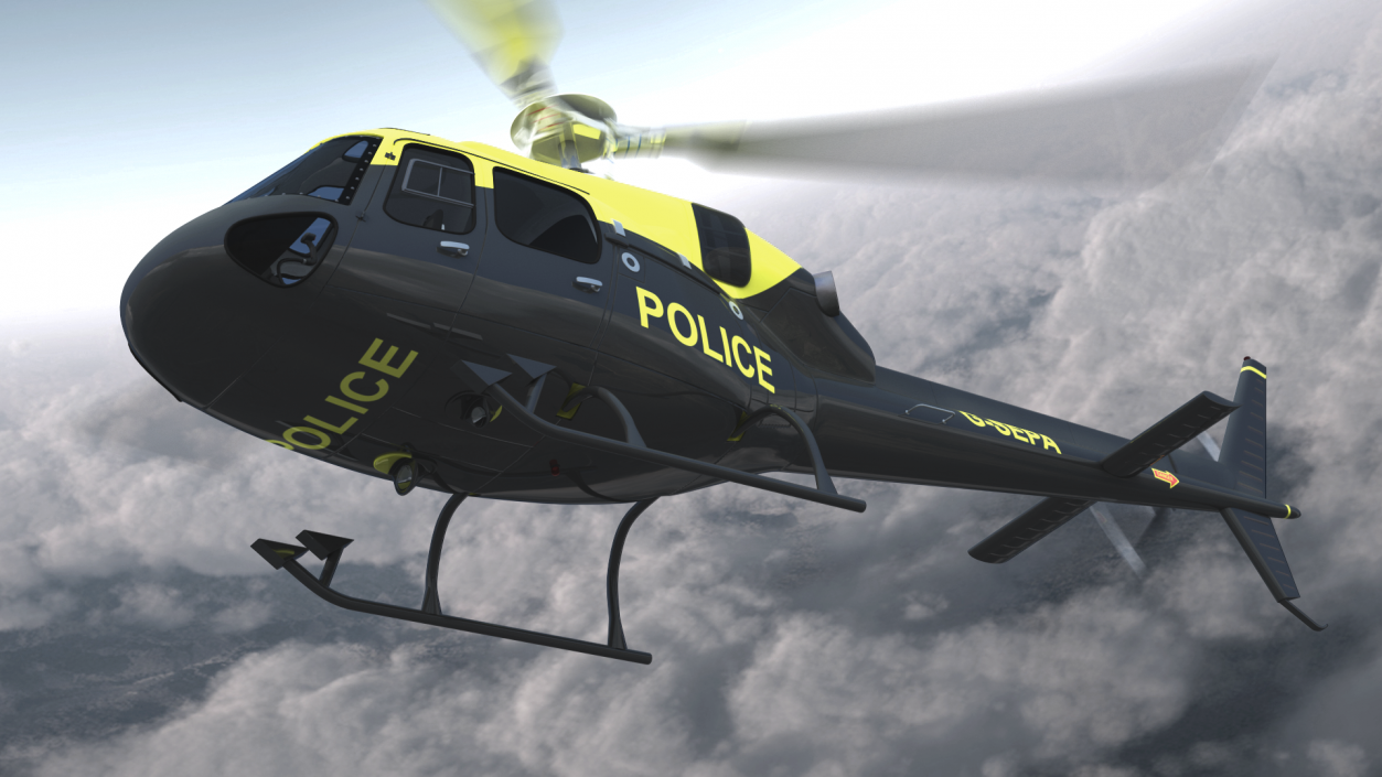 3D Police Helicopter Eurocopter AS 355 Rigged for Cinema 4D