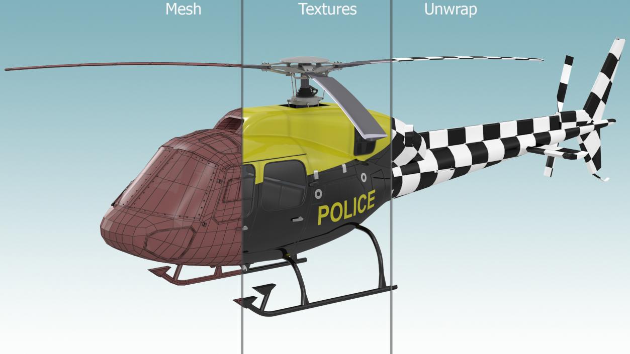 3D Police Helicopter Eurocopter AS 355 Rigged for Cinema 4D