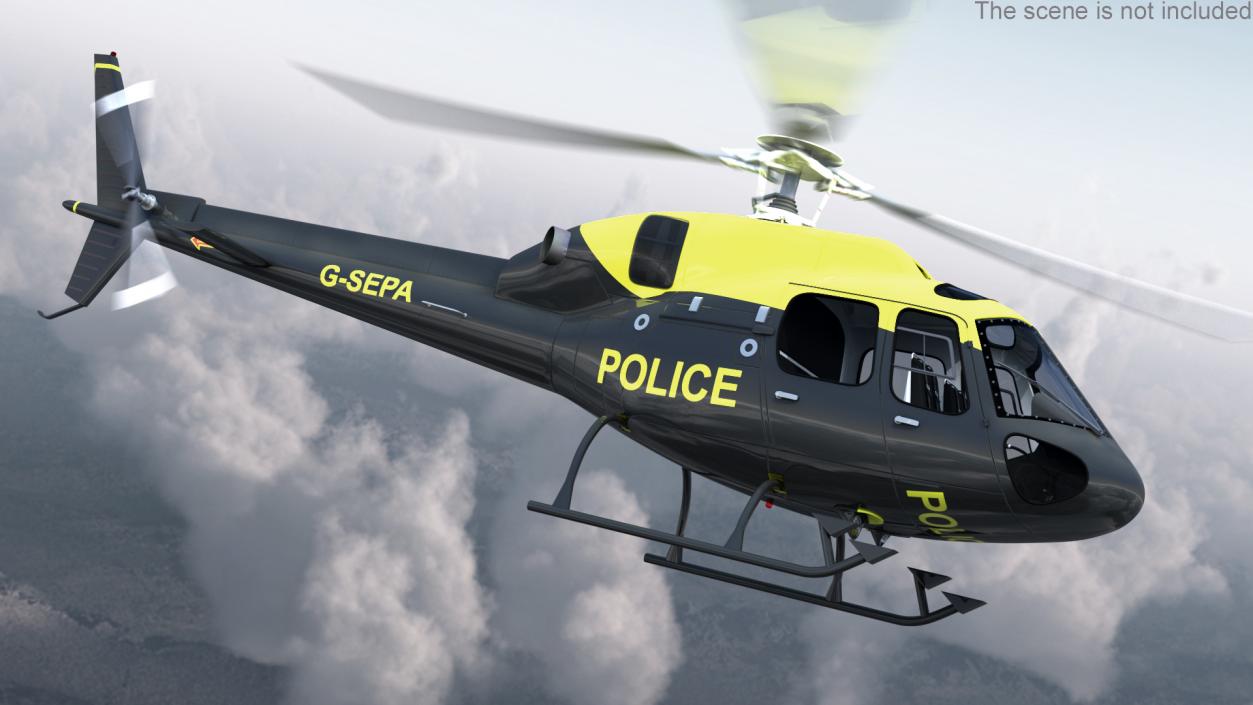 3D Police Helicopter Eurocopter AS 355 Rigged for Cinema 4D