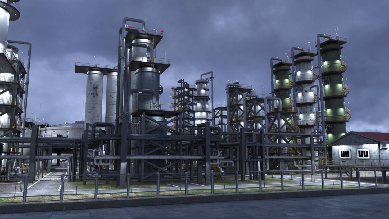 3D model Distressed Oil Refinery Night Scene