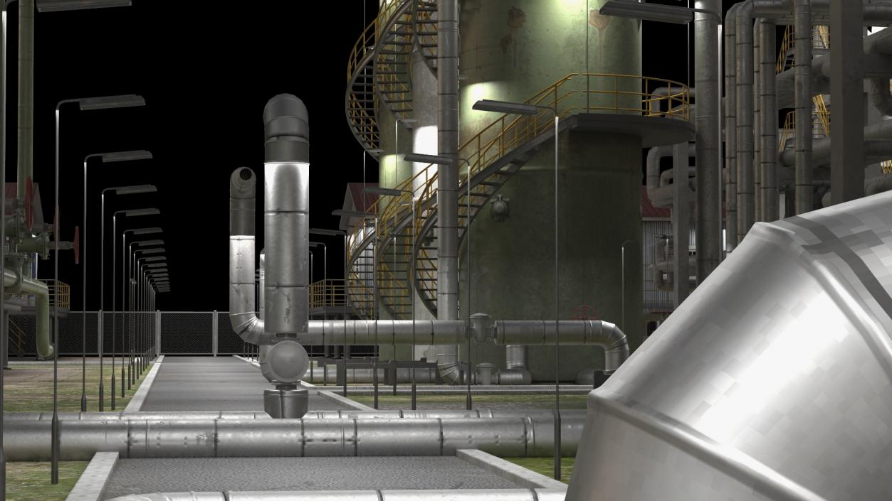 3D model Distressed Oil Refinery Night Scene