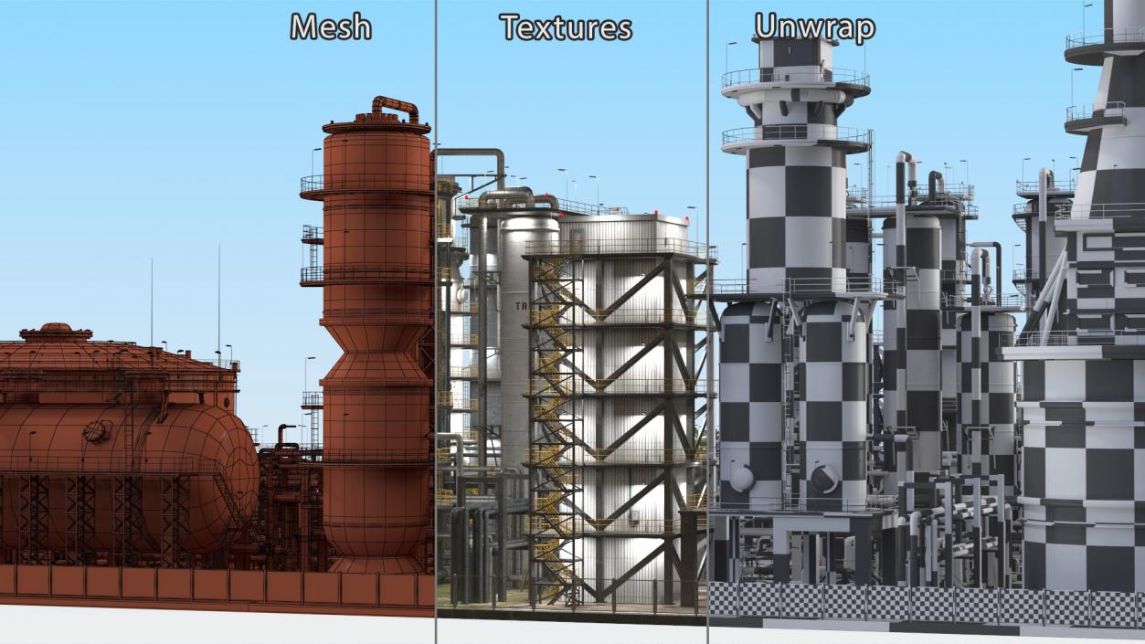 3D model Distressed Oil Refinery Night Scene