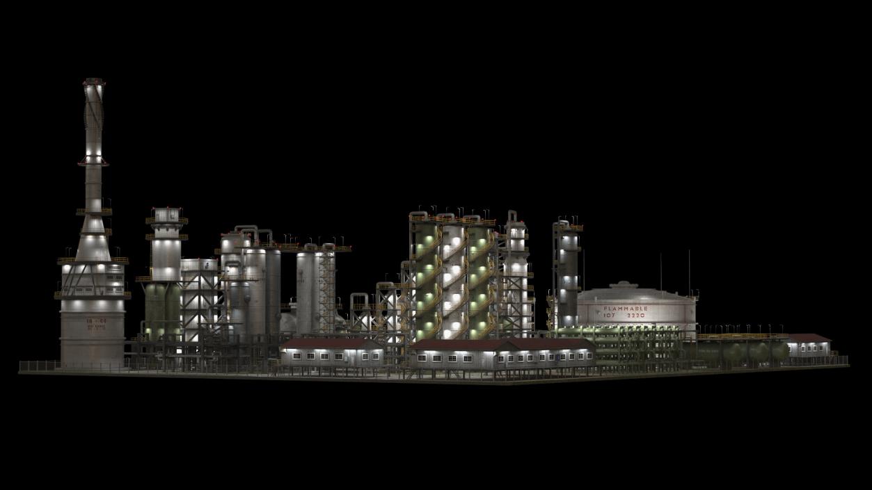 3D model Distressed Oil Refinery Night Scene