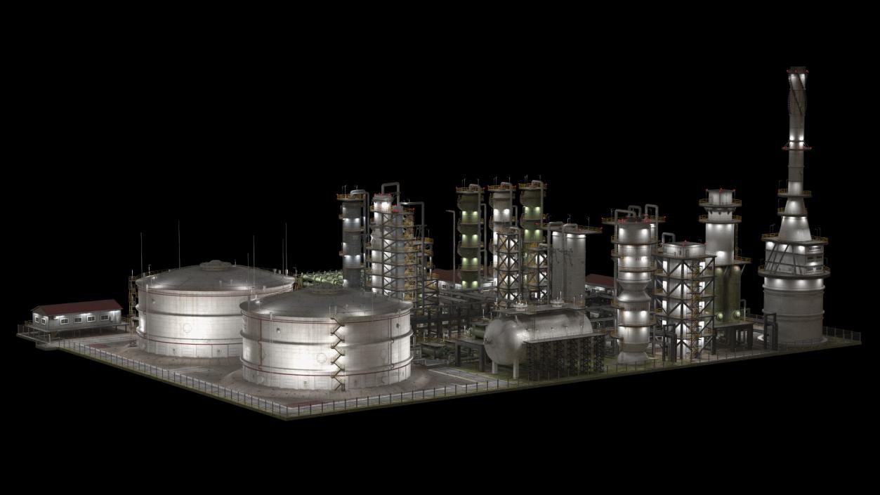 3D model Distressed Oil Refinery Night Scene