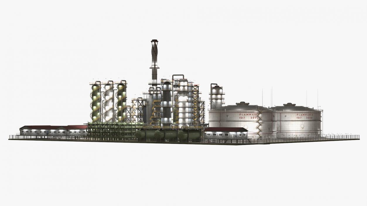 3D model Distressed Oil Refinery Night Scene