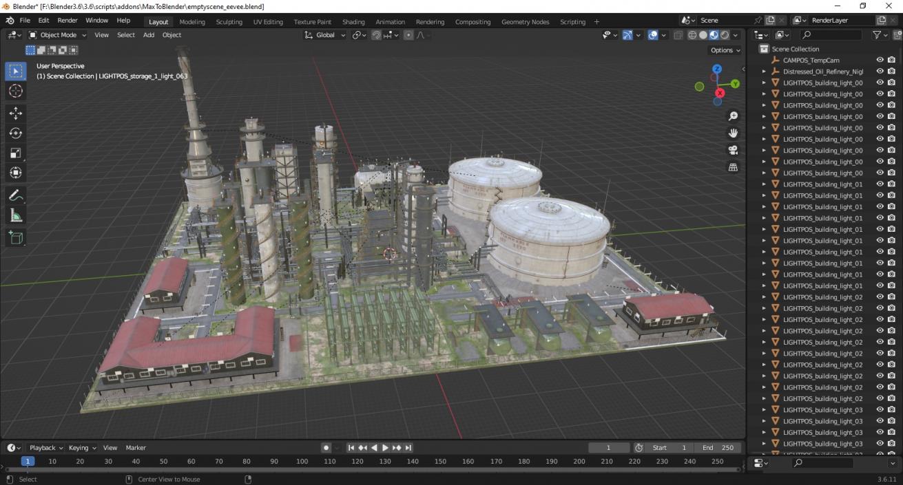 3D model Distressed Oil Refinery Night Scene