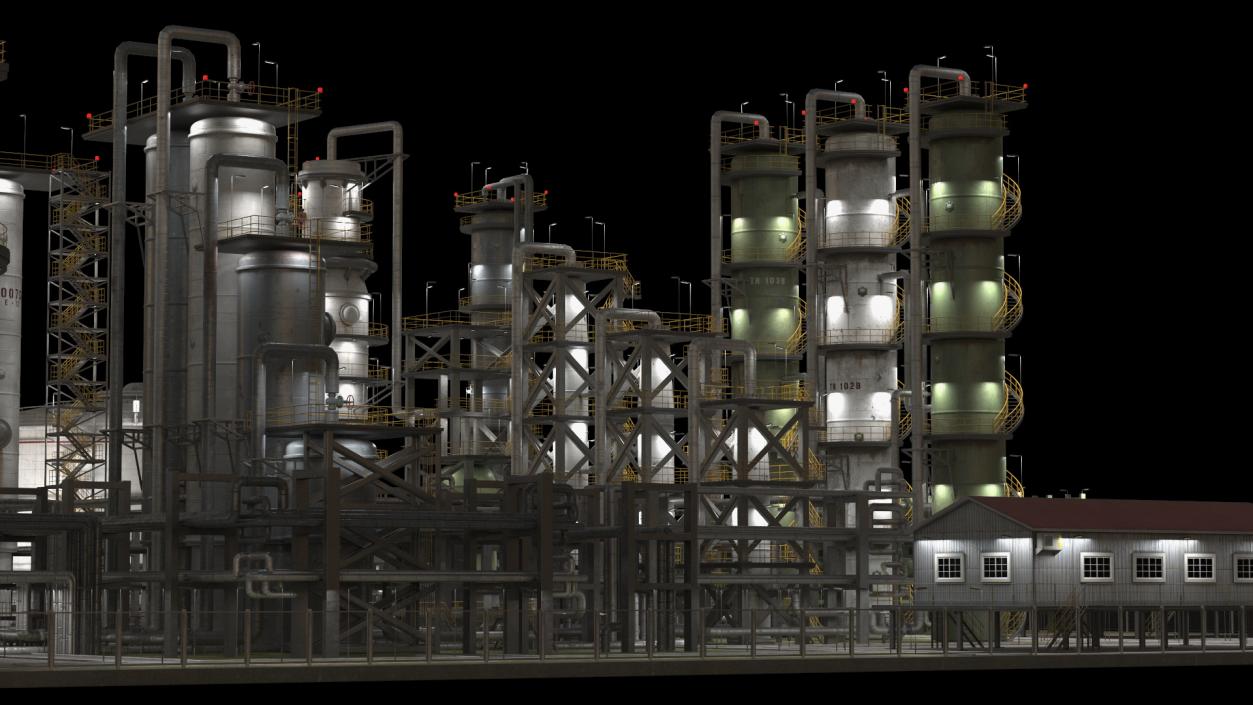 3D model Distressed Oil Refinery Night Scene