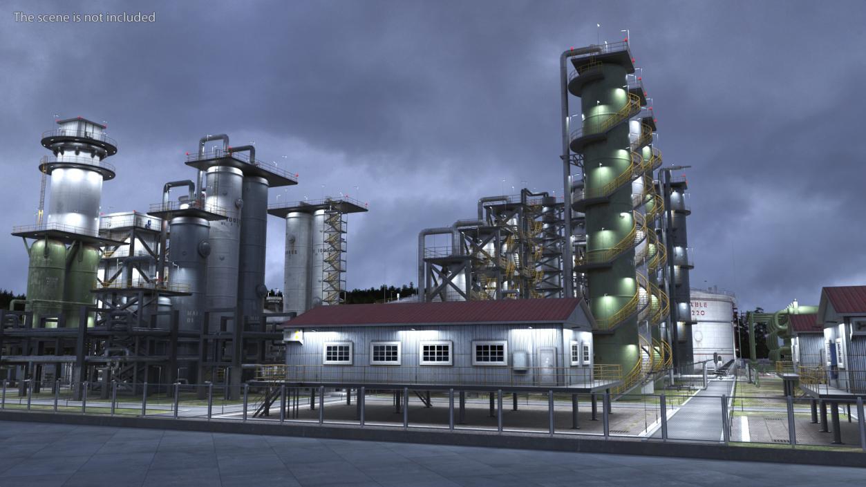 3D model Distressed Oil Refinery Night Scene