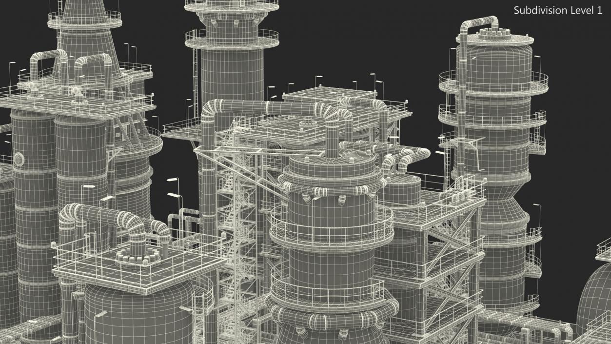 3D model Distressed Oil Refinery Night Scene