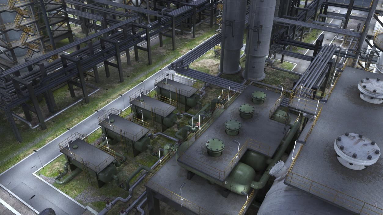 3D model Distressed Oil Refinery Night Scene