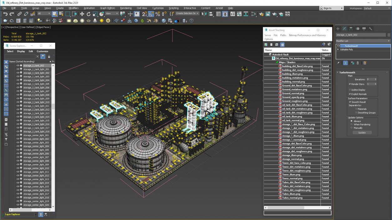 3D model Distressed Oil Refinery Night Scene