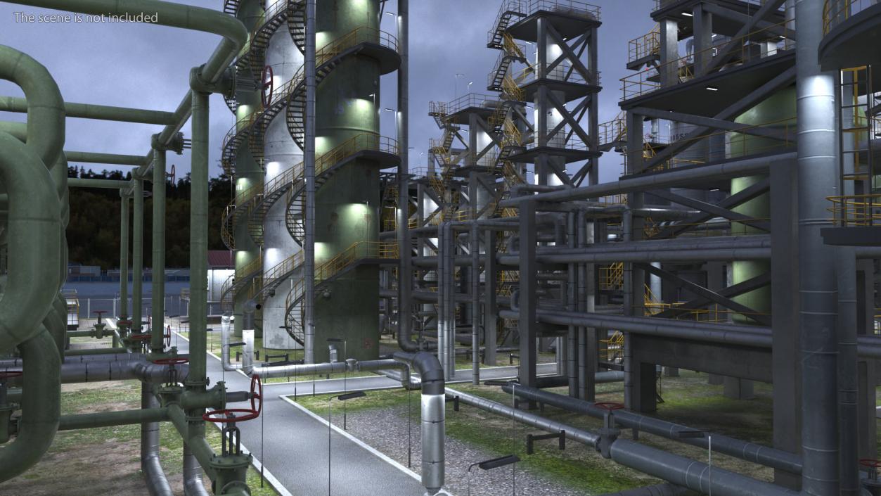 3D model Distressed Oil Refinery Night Scene