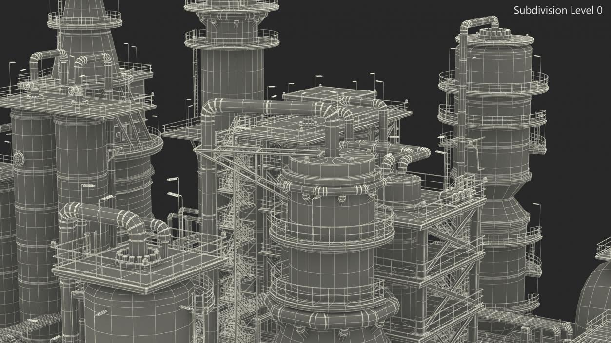 3D model Distressed Oil Refinery Night Scene