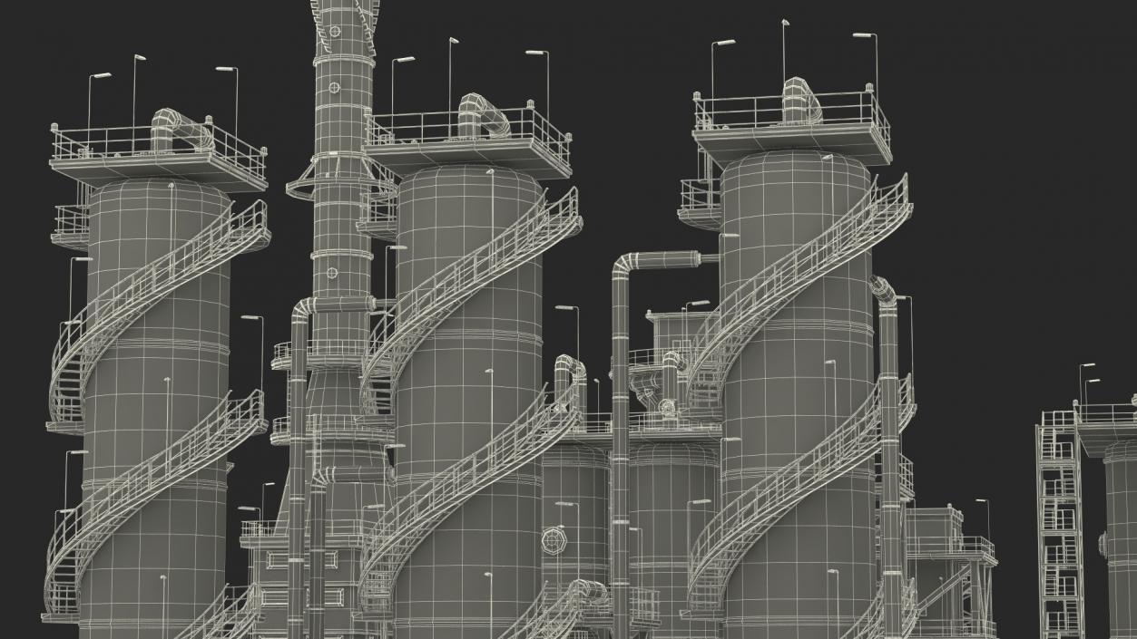 3D model Distressed Oil Refinery Night Scene