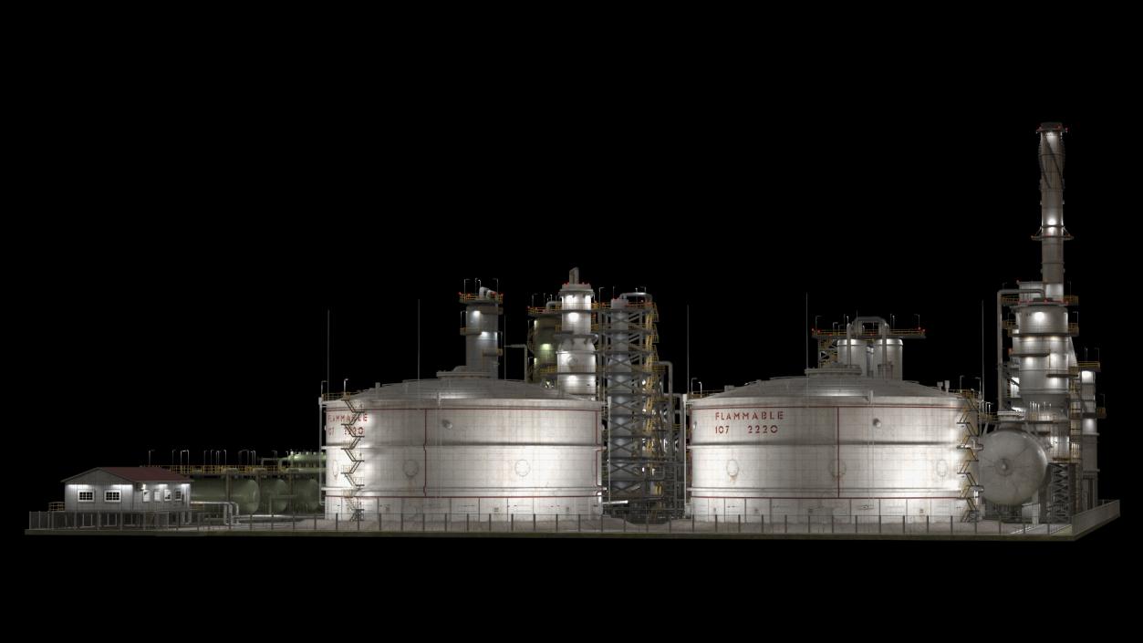 3D model Distressed Oil Refinery Night Scene