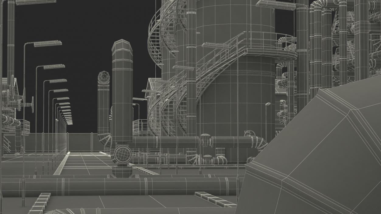 3D model Distressed Oil Refinery Night Scene