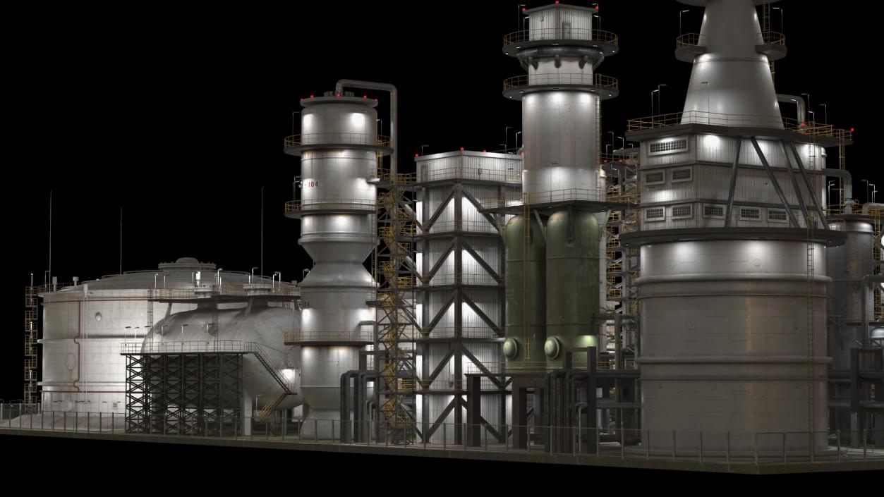 3D model Distressed Oil Refinery Night Scene