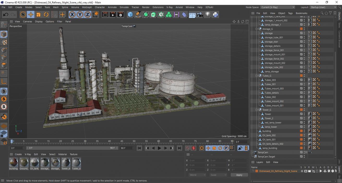 3D model Distressed Oil Refinery Night Scene