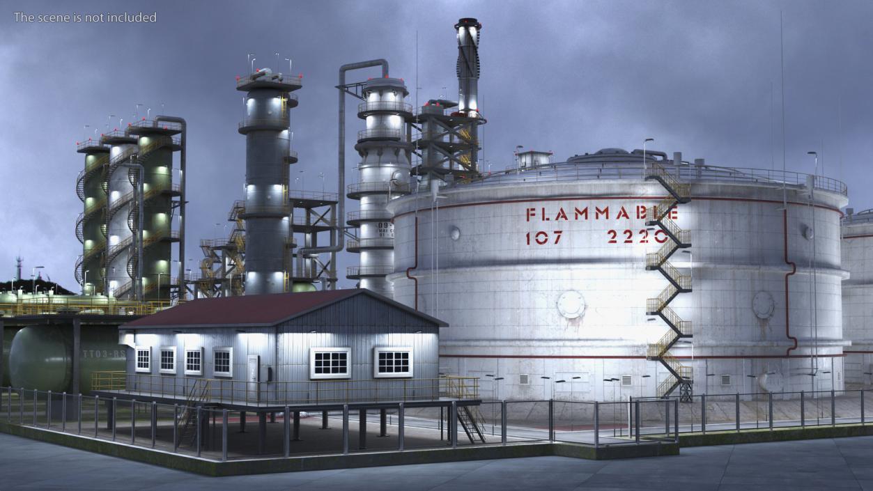 3D model Distressed Oil Refinery Night Scene