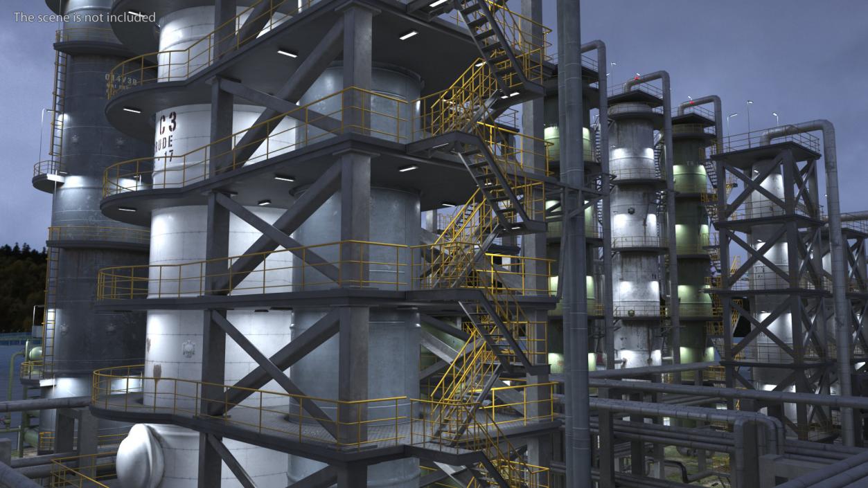 3D model Distressed Oil Refinery Night Scene