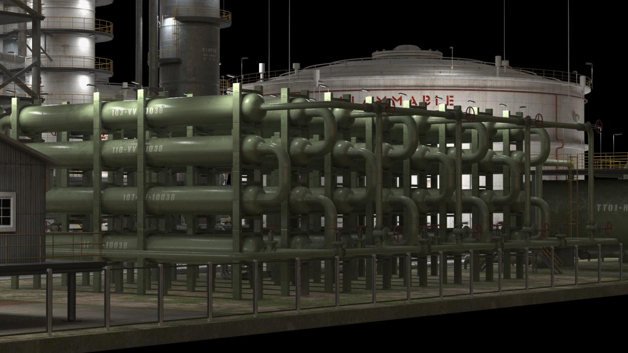 3D model Distressed Oil Refinery Night Scene