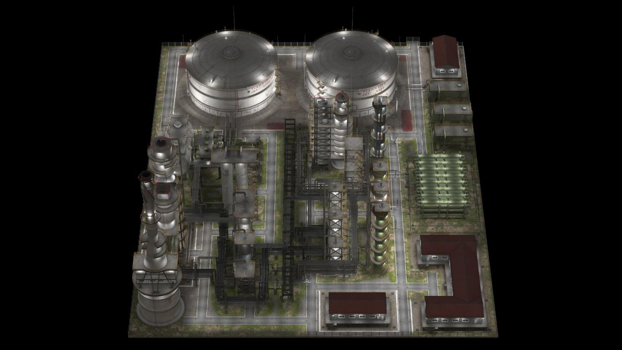 3D model Distressed Oil Refinery Night Scene