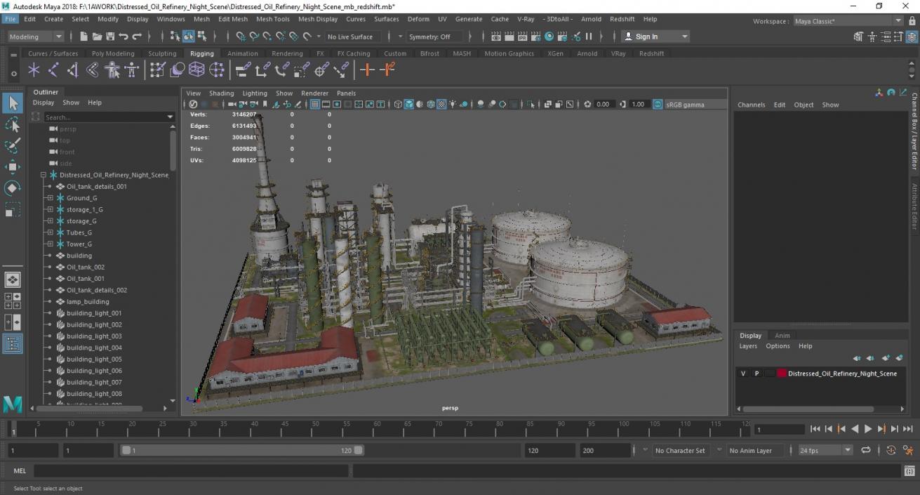 3D model Distressed Oil Refinery Night Scene