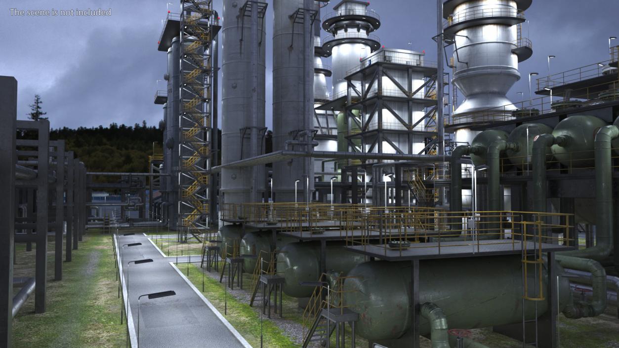 3D model Distressed Oil Refinery Night Scene