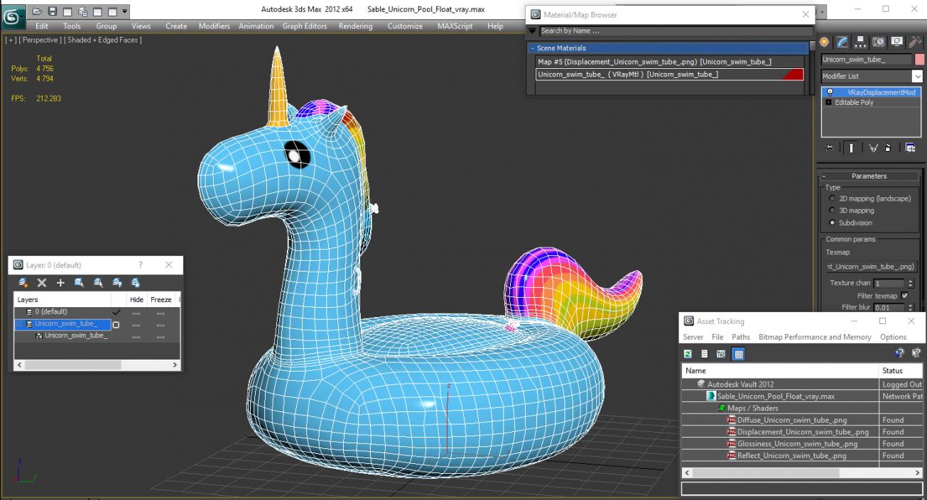 3D Unicorn Pool Float model