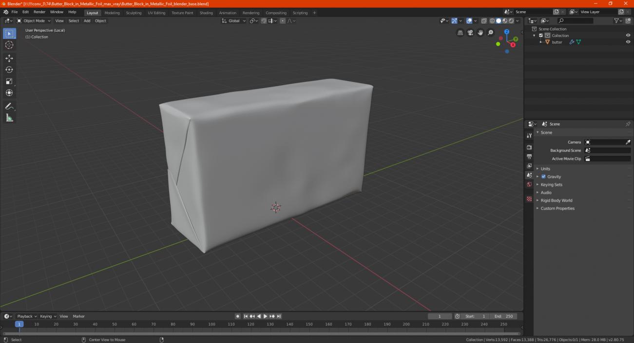 Butter Block in Metallic Foil 3D model