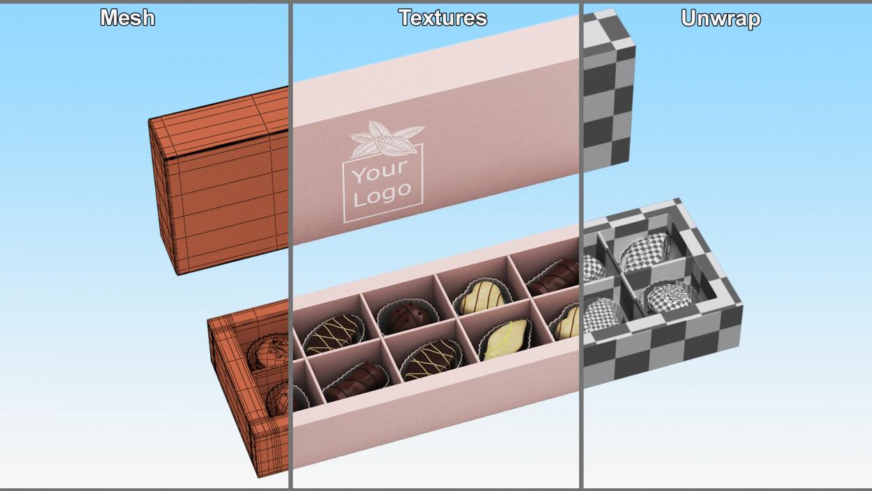 3D model Handmade Chocolates Box Mockup Open