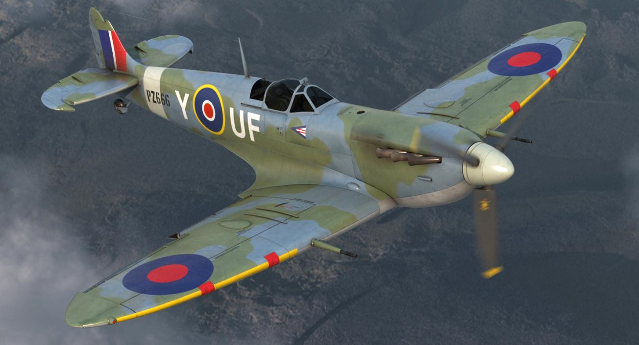 British WWII Fighter Aircraft Supermarine Spitfire Rigged 3D