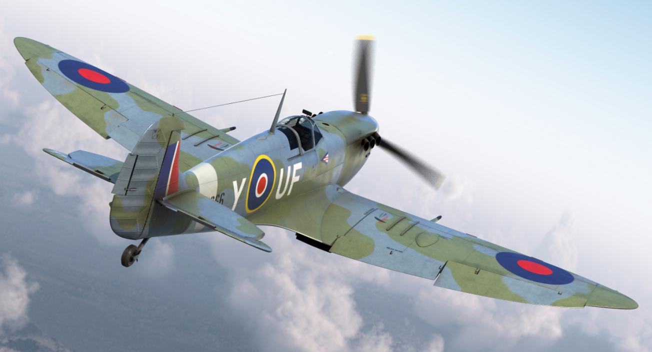 British WWII Fighter Aircraft Supermarine Spitfire Rigged 3D