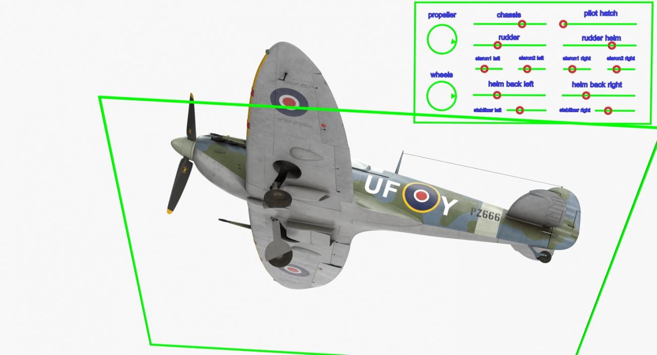 British WWII Fighter Aircraft Supermarine Spitfire Rigged 3D