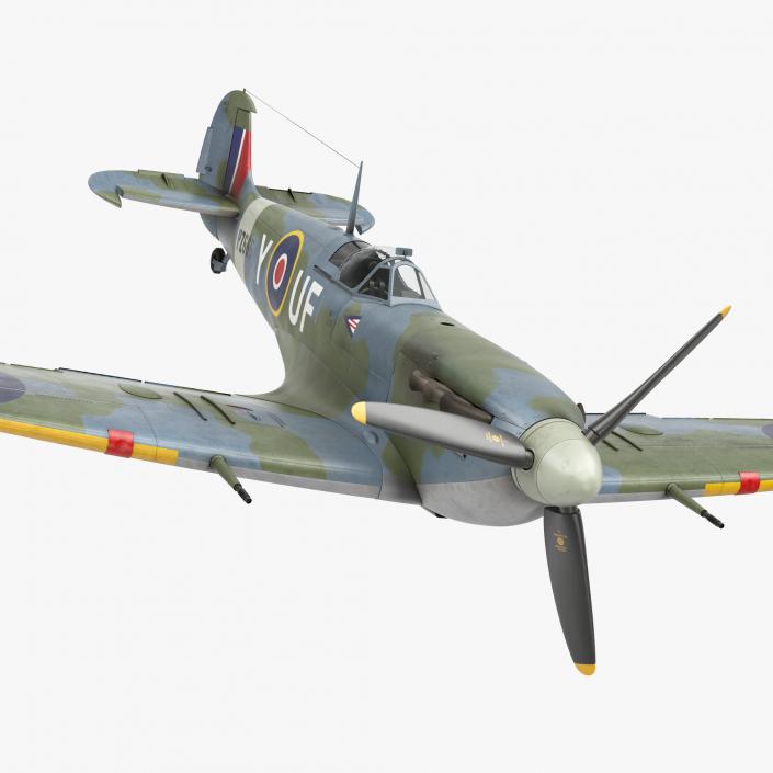 British WWII Fighter Aircraft Supermarine Spitfire Rigged 3D