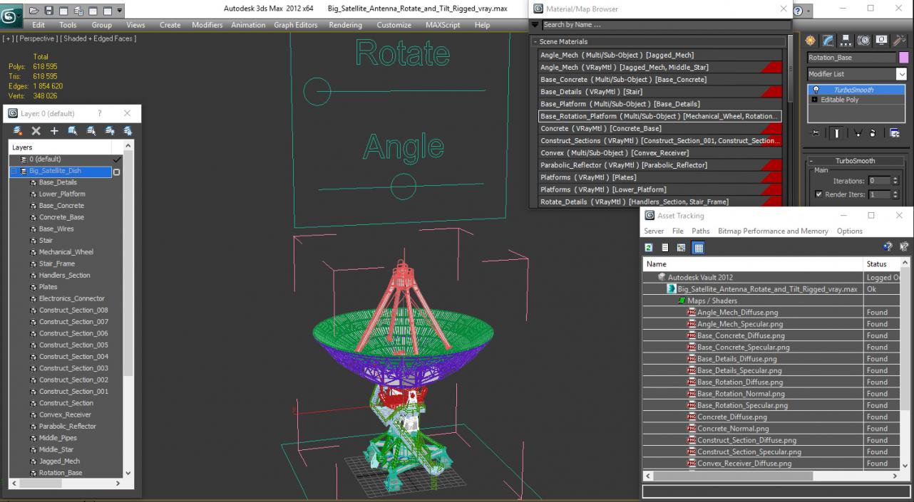 Big Satellite Antenna Rotate and Tilt Rigged 3D model