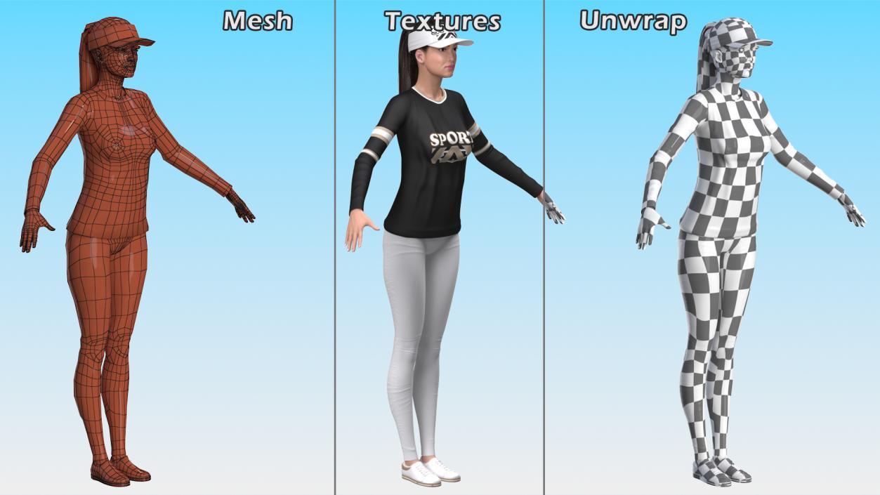 Asian Woman in Sportswear T Pose 3D