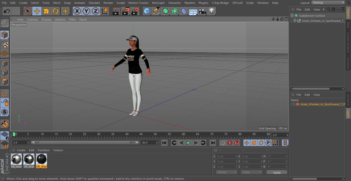 Asian Woman in Sportswear T Pose 3D