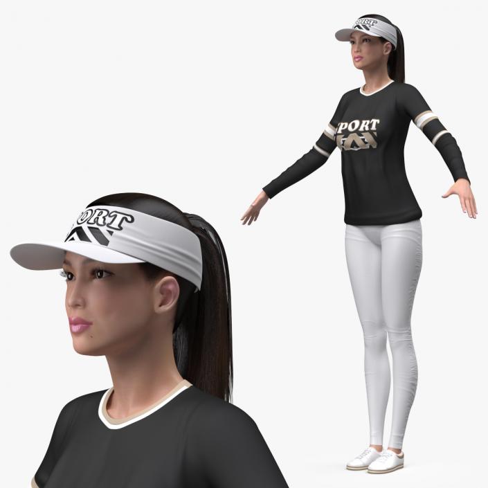 Asian Woman in Sportswear T Pose 3D