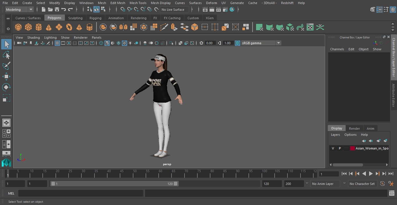 Asian Woman in Sportswear T Pose 3D