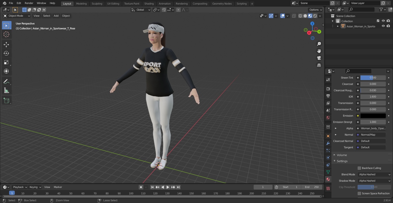 Asian Woman in Sportswear T Pose 3D