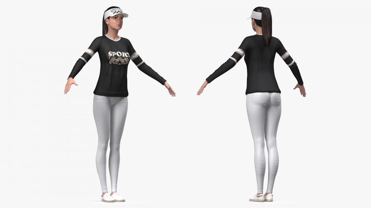 Asian Woman in Sportswear T Pose 3D