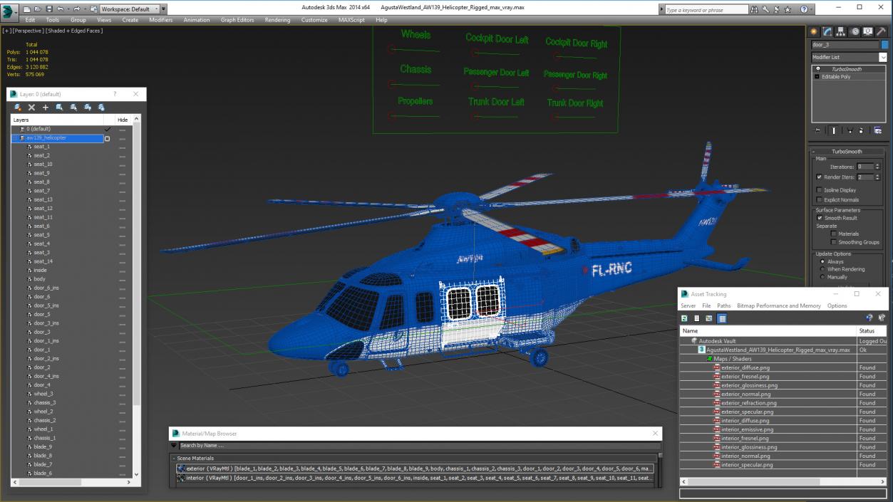 3D AgustaWestland AW139 Helicopter Rigged model