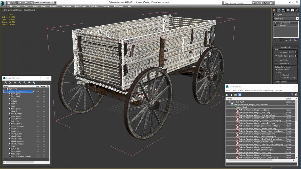 3D model Antique Wooden Wagon